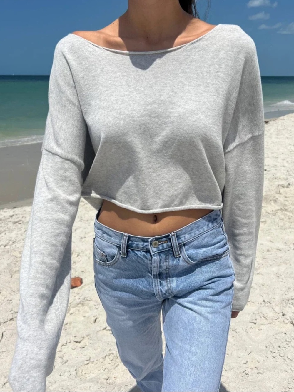 Brandy Melville Cameron Cropped Sweater Grey Womens OS